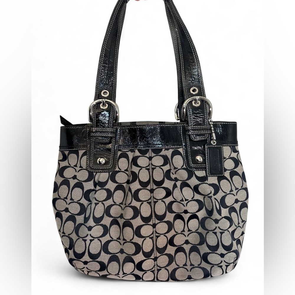Coach Black and Gray Signature Shoulder Bag